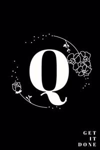 Simple Black Initial Letter Q Notebook with Rose Floral Journal for Women, Girls Birthday Gift and School