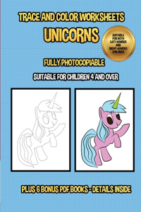 Trace and color worksheets (Unicorns)