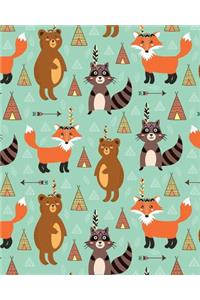 Journal Notebook Cute Tribal Raccoons, Foxes, and Bears Pattern 1