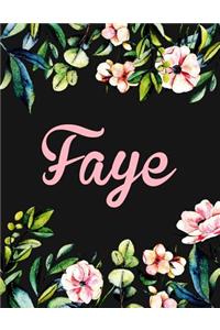 Faye: Personalised Name Notebook/Journal Gift For Women & Girls 100 Pages (Black Floral Design)