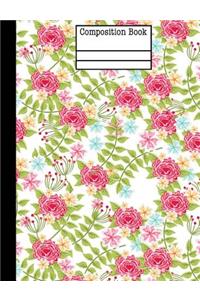 Pink Floral Composition Notebook - Wide Ruled