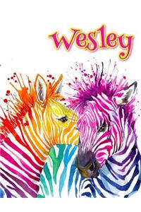 Wesley: Rainbow Zebras, Personalized Journal, Diary, Notebook, 105 Lined Pages, Christmas, Birthday, Friendship Gifts for Girls, Teens and Women, Book Size 8 1/2 X 11