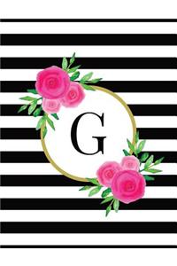 Black and White Striped Pink Floral Monogram Journal with Letter G