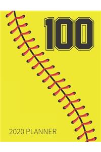 100 2020 Planner: Softball Jersey Number 100 Hundred Weekly Planner Includes Daily Planner & Monthly Overview - Personal Organizer With 2020 Calendar - Perfect For Gi