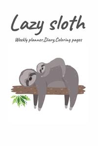 Lazy Sloth, Weekly planner, Diary, Coloring pages