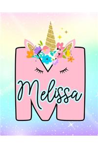 Melissa: Girls Unicorn Journal to Write In - Personalized Journal