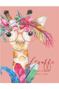 2020-2022 3 Year Planner Giraffe Watercolor Monthly Calendar Goals Agenda Schedule Organizer