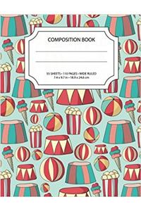 Circus Composition Notebook: Wide Ruled Seamless Pattern, 55 Sheets / 110 Pages, 7.4 X 9.7 for School,personal or Office Use