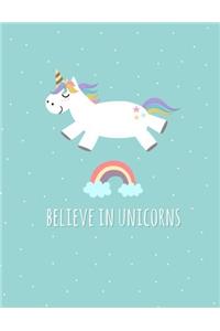 Believe in Unicorns: Blue Large XL 8.5x11 Journal/Notebook with 100 Inspirational Quotes Inside (Journals to Write in for Women)