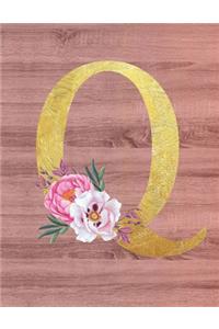 Q: Monogram Planner Initial "Q" Floral Letter - 2020 Weekly Planner (Rose Gold, Rustic Wood Panel)