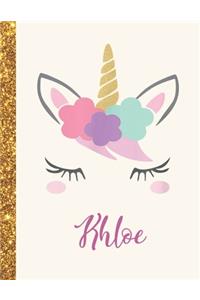 Khloe: Khloe Unicorn Personalized Black Paper SketchBook for Girls and Kids to Drawing and Sketching Doodle Taking Note Marble Size 8.5 x 11