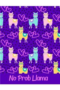 No Prob Llama Purple Pink Composition Notebook: College Ruled (7.44 X 9.69) Pattern Hot Pink Hearts Dots Teal Yellow Llamas Wearing Glasses