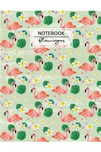 Notebook Flamingos Journal: Flamingos Notebook, Pink and Green, Composition Book, Journal, 8.5 x 11 inch 110 page, Wide Ruled