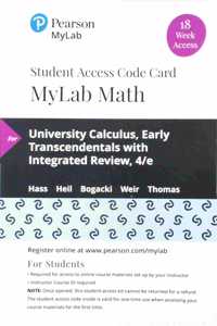 Mylab Math with Pearson Etext -- 18 Week Standalone Access Card -- For University Calculus