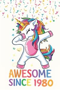 Awesome Since 1980 Notebook Dabbing Unicorn Birthday Gift