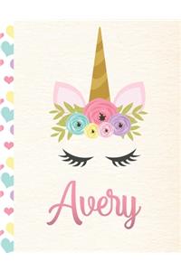 Avery: Personalized Unicorn Sketchbook For Girls With Pink Name - 8.5x11 110 Pages. Doodle, Sketch, Create!