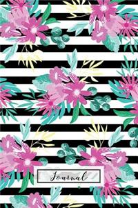 Journal: Pink Vintage Bouquet on Black and White Striped Background