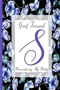 Blue Watercolor Flowers, Monogram Letter S