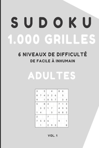 Sudoku 1000 grilles 6 niveaux de difficulté de facile à inhumain adultes