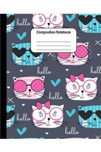 Composition Notebook - Cats with Glasses (Pink and Blue)