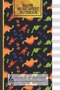 Blank Music Sheet Notebook: Cool Dinosaur Songwriting Journal For Kids: Lined/Ruled Paper And Staff (12 Staves) Manuscript Paper For Notes, Lyrics And Music.