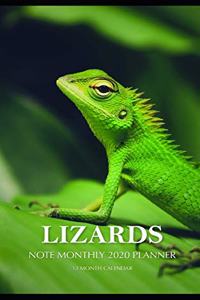 Lizards Note Monthly 2020 Planner 12 Month Calendar