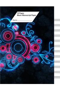 Music Manuscript Paper (Staff Paper) 70 Pages, 12 Staves. Tribal Neon