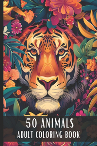 50 Animals Adult Coloring Book