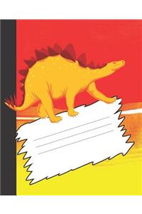 Desert Dinosaur Orange Sky Composition Blank Line School Notebook