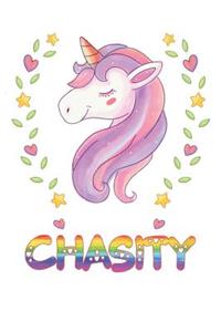 Chasity: Chasity Notebook Journal 6x9 Personalized Gift For Chasity Unicorn Rainbow Colors Lined Paper