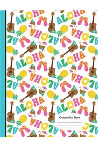 Aloha Hawaiian Summer Vacation Notebook Wide Ruled Paper