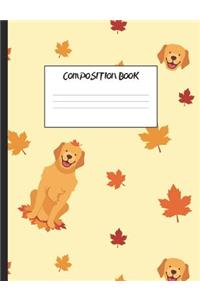 Composition Book: Golden Retriever and Fall Leaves, 200 Pages, College Ruled (7.44 X 9.69)