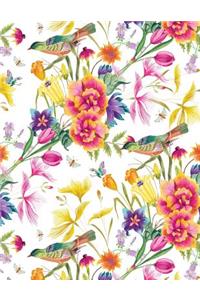 My Big Fat Journal Notebook Bird In Flowers Pattern On White