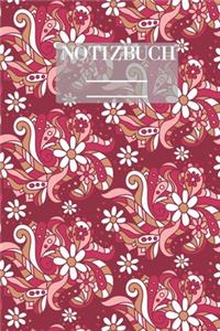 Notizbuch Garten Muster Pattern Pflanzen Blumen Pflanze Flower Blüte Retro Rot Hobby