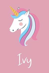 Ivy: Personalized Unicorn Sketchbook For Girls And kids With Customized Name, Birthday Gift Idea, 120 Pages of 6" x 9" Blank Paper for Drawing, Sketching