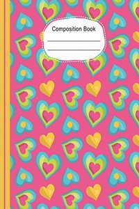 Colorful Whimsical Hearts Large Composition Notebook 5x5 Quad Ruled