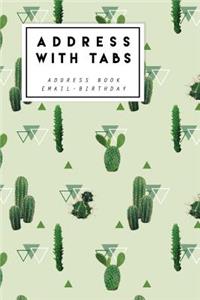 Address with Tabs: Vintage Cactus Address Book **With A-Z Tabs** Address, Phone, Email, Emergency Contact, Birthday