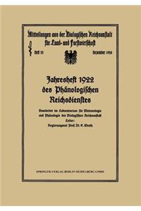 Jahresheft 1922 Des Phänologischen Reichsdienstes
