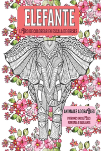 Libro de colorear en escala de grises - Patrones increíbles Mandala y relajante - Animales adorables - Elefante