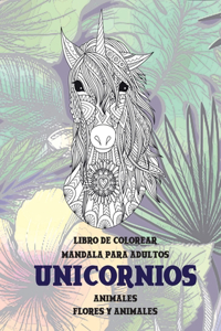 Libro de colorear Mandala para adultos - Flores y animales - Animales - Unicornios