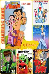 Colouring Book For Kids (Pack Of 6 ) | Children Copy Colour The Cartoon Characters | Doraemon, Motu Patlu, Dora, Books