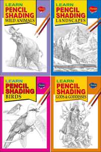 Sawan Learn Pencil Shading Wild Animals, Landscapes, Birds, Gods & Goddesses | Pack Of 4 Books