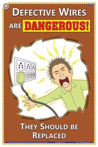Teachingnest | Defective Wires Are Dangerous | English | 33X48 Cm | Electrical Safety Poster | Industrial Safety Posters | Wall Sticking