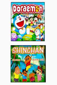 Colouring Book Combo Set Of 2 Books [ Doraemon & Shinchan ] For Kids & Childrens | Fun Activity Colouring Book | Early Learning | Nursery School