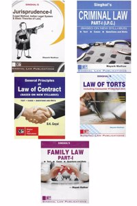 1St Semester Singhal'S Dukki Set For Delhi University (Law Of Torts / Law Of Contract / Family Law - I / Jurisprudence - I / Criminal Law - I) Latest Edition 20222 [Paperback] Mayank Madhav, B.K. Goyal