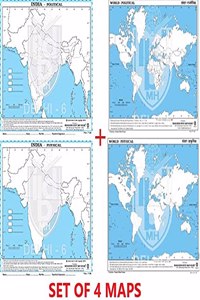 Outline Practice Map Of India And World (Both Political And Physical Map) | Size- 18 X 22Cm (Small) | Set Of 200 Maps |