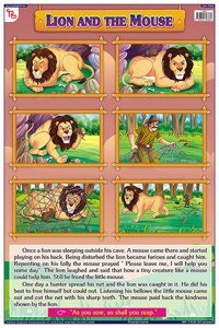 Teachingnest Lion And The Mouse Chart | English Moral Story | Laminated 33X48 Cm (13X19 Inch) | Wall Sticking