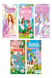 Coloring Book For Kids With Activities : Pack Of 5 Books Princess Colouring Book, Fairy Fun Colouring Book, Unicorn Colouring Book, Dinosaur Colouring Book, Animals Colouring Book) 160 Colourful Pages