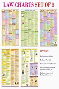 Law Charts Set Of 5 English | Laminated | Constitution Of India Chart, Ipc Chart, Crpc Chart, Cpc Chart & The Indian Evidence Act & The Indian Contract Act