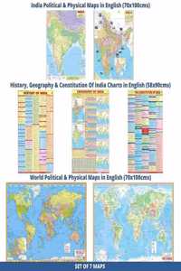 Set Of 7 Paper Folded Maps And Charts | India Political Physical | World Political Physical | Constitution Of India| Geography Of India | History Of India Chart